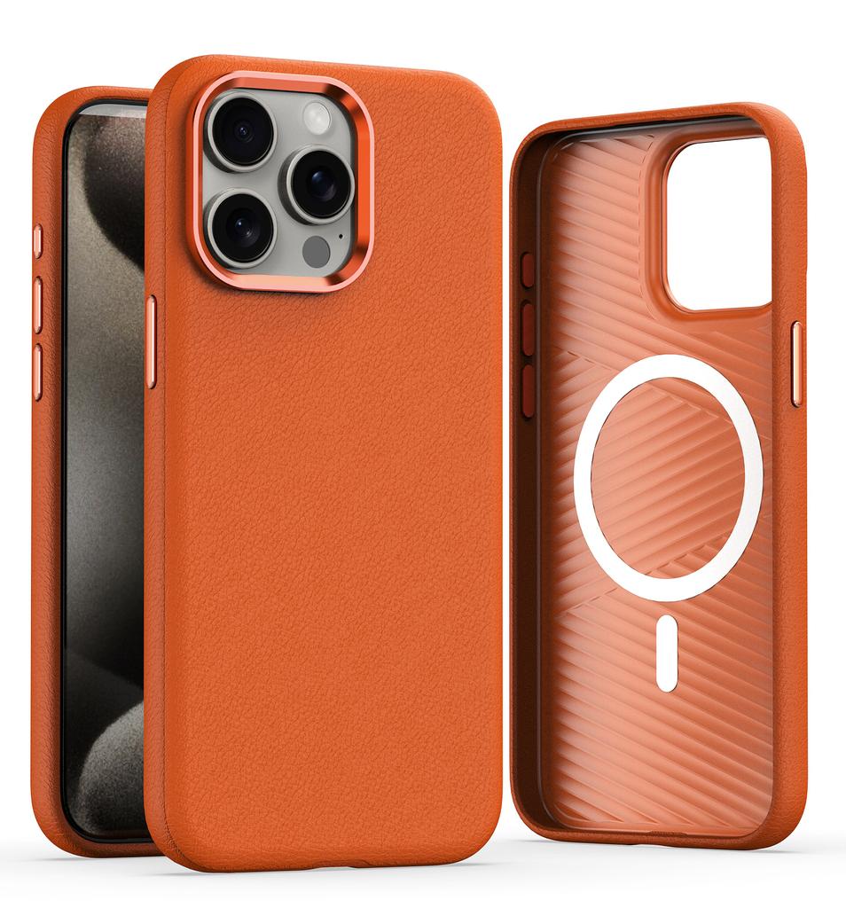 Magsafe Leather Case For iPhone 15 14 13 12 Pro Max iPhone15promax Metal Camera Silicone Protection Phone Cover Coque For Samsung S24 Ultra S23 Plus
