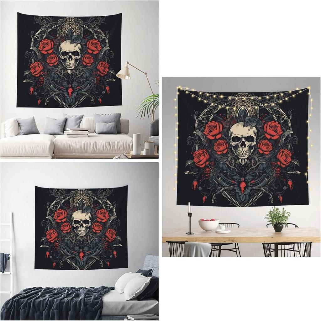 Hanging For Living Room Retro Skull And Roses Tapestry Modern Art Wall Blanket Aesthetic Tapestrys Indoor Outdoor Tapestries