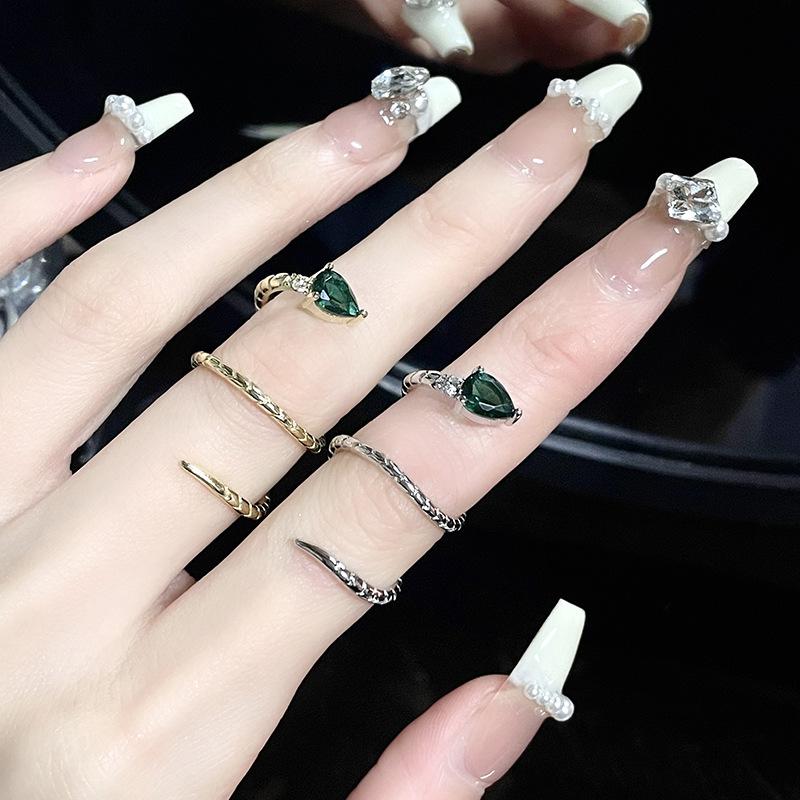 High-End Serpentine Open Ring, Spirit Snake Green Zircon Niche Design Wrapping Ring, Simple And Fashionable Woman