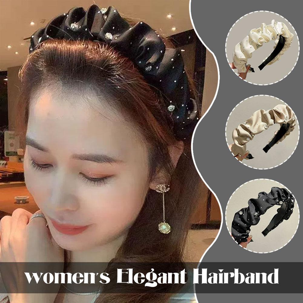 Luxuriöse Strass Haarbänder Für Frauen Einfarbig Mode Haar Bands Hoop Falten Stirnbänder Ha K2P6