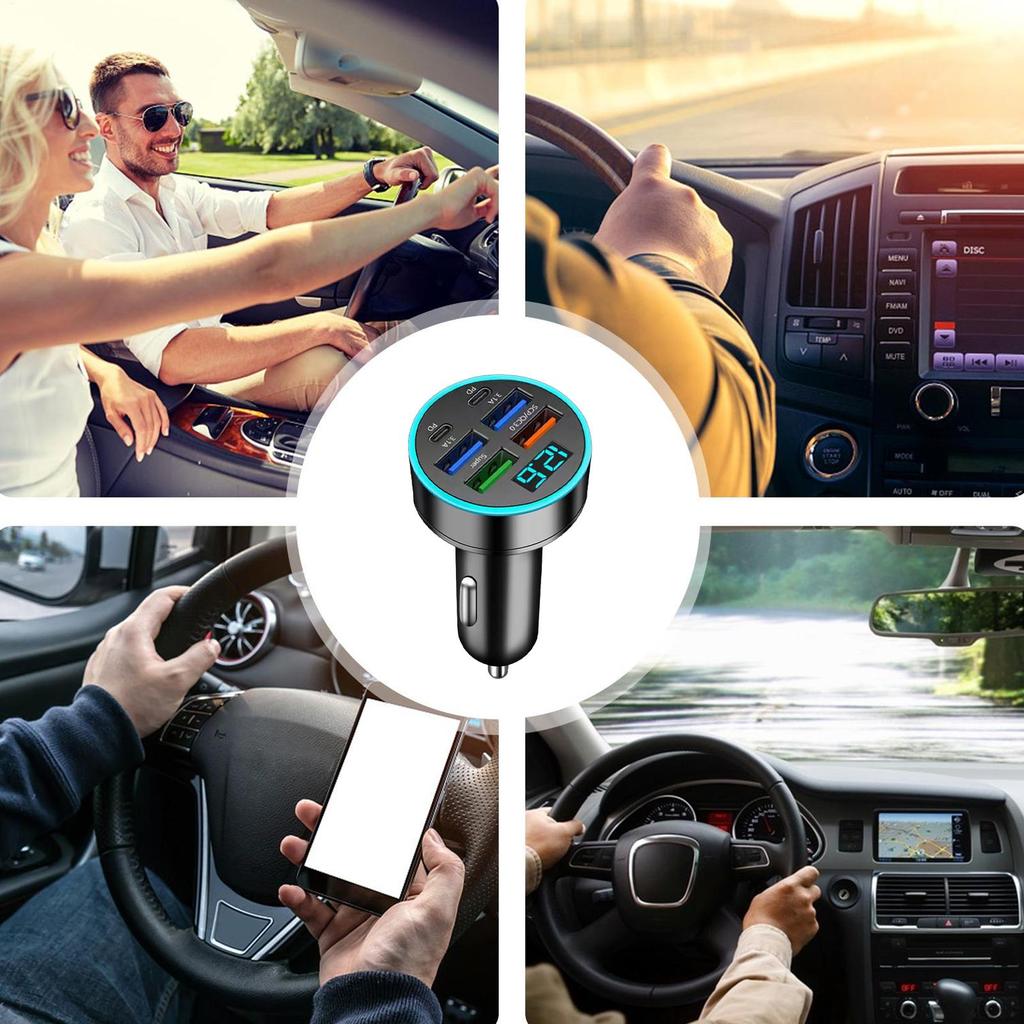 12V-24V PD+USB Fast Car Charger 66W Fast Charging Car Charger Adapter Digital Display Phone Fast Charger Charging Ports