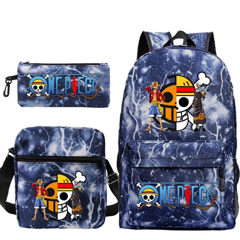ONE PIECE Luffy Peripheral Student School Bag Three-piece Youth Backpack Shoulder Bag Pencil Case