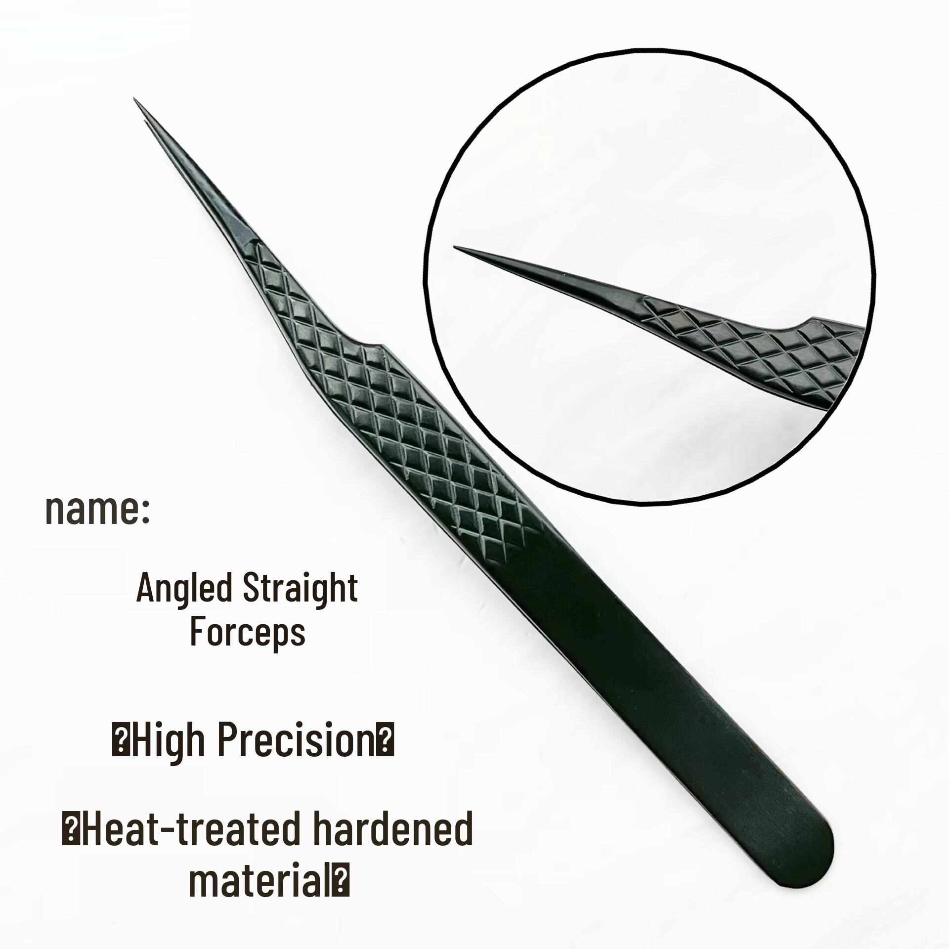 Matte Black Dolphin Clamp Eyelash Extension Tweezers with Gold Feather Design