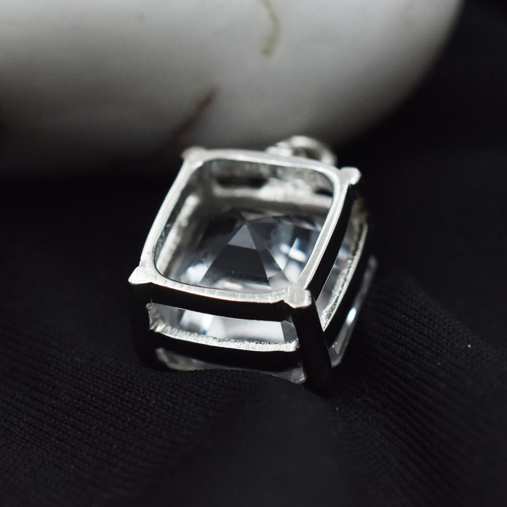 Sapphire 25 Ct Silver White Square Cut Natural Pendant Loose Gemstone CERTIFIED AR-3645-Sa