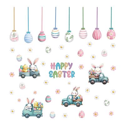 2 Sheets Easter Bunny Window Clings Cartoon Egg Stickers Cute Decoration For Home Classroom Nursery Shop Glass Display Decorations