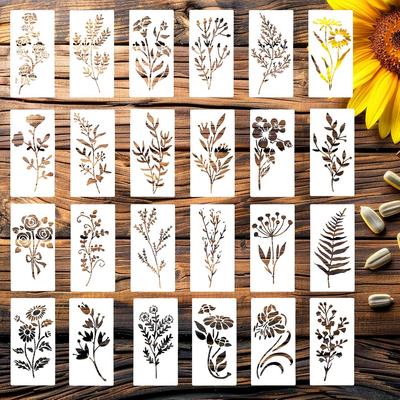 24pcs/Set Wildflower Stencils Professional Body Art Paint Stencils Reusable for Adults Kids Templates for Parties Makeup Tools