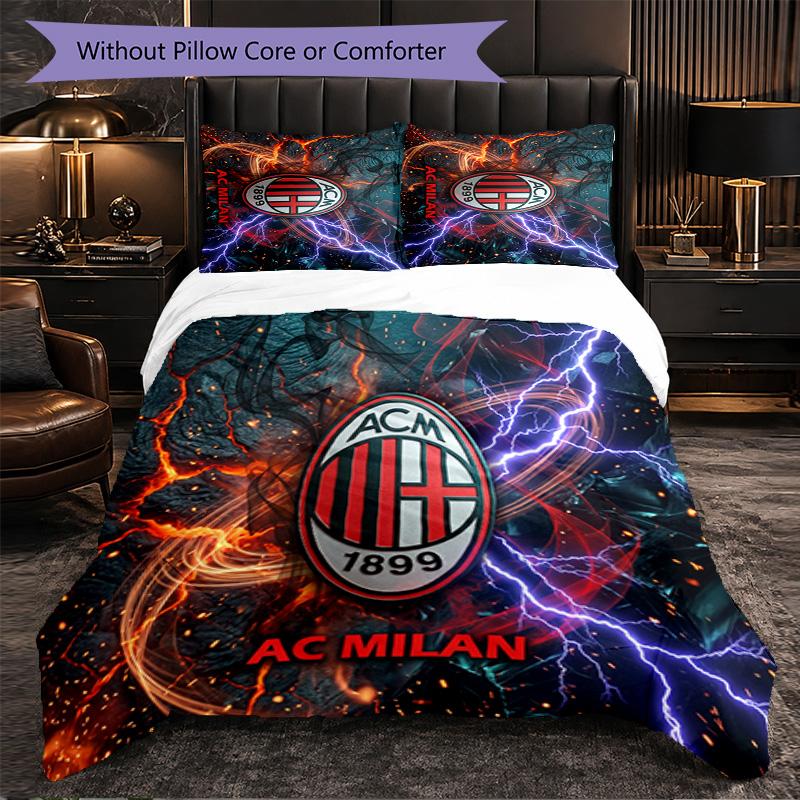 Set Lenzuola AC Milan Modello 3 Pezzi Morbida Copripiumino in Microfibra con Federe per Camera da Letto