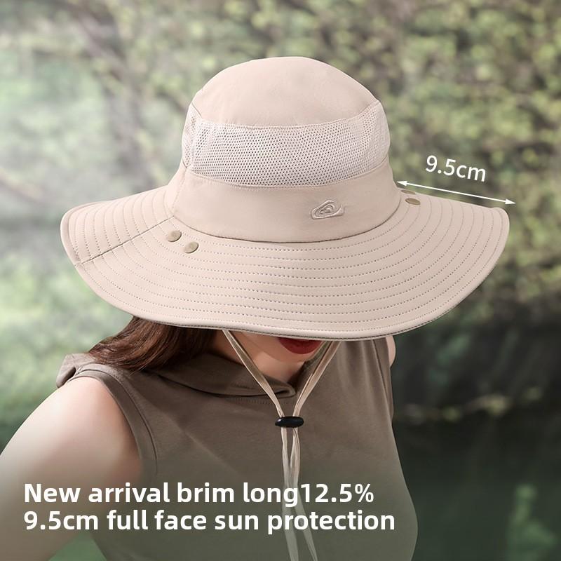 Summer Minimally Embroidered Sun Shading Fisherman Hat With Mask Detachable