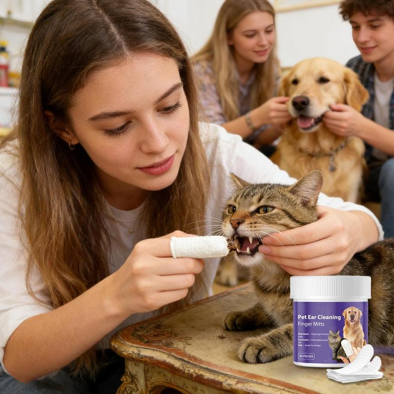 Dog Ear Finger Wipes 50 Pieces Gentle Safe Moisturizing Ear Finger Wipes for Dogs for Puppy Cat Kitten Small Medium Large Breed