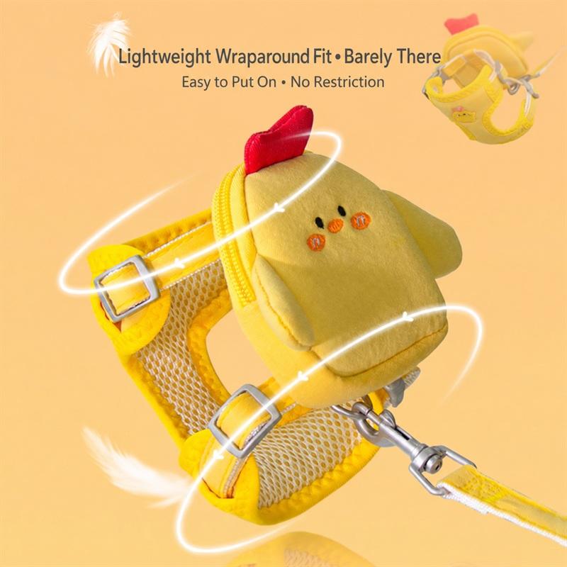 Cute Cartoon Chick Comfortable Pet Harness with Detachable Backpack and Buckle & Zipper Closure for Small Cats