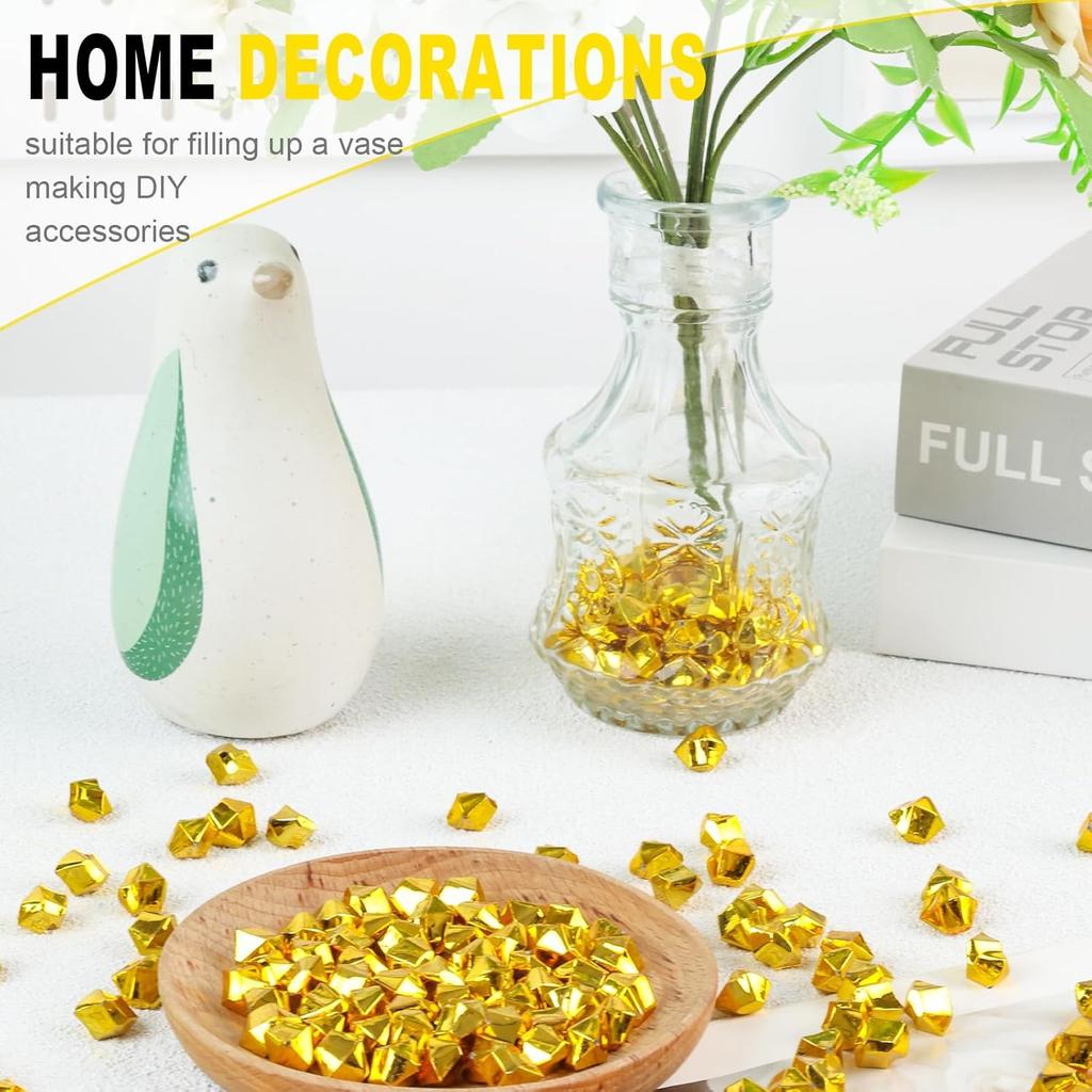 DomeStar 550PCS Gold Vase Fillers, Acrylic Fake Crushed Ice Fake Rocks Gold Nuggets Gems Plastic Diamonds for Vase Fillers Centerpiece Table Scatter