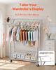 Clothes Rack, Rolling Clothing Garment Rack with 2 Hanging Rods and Storage Basket, 150 kg Load Capacity, Extendable Carbon Steel Clothing Racks with
