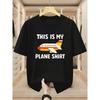 European Sizes Men'S T-Shirts 100% Cartoon Airplane Pattern Round Neck Short Sleeve T-Shirt Individual English Slogan