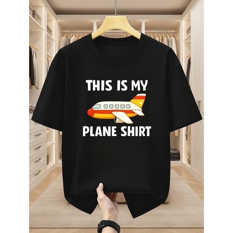 European sizes Men'S T-Shirts 100% Cartoon Airplane Pattern Round Neck Short Sleeve T-Shirt Individual English Slogan
