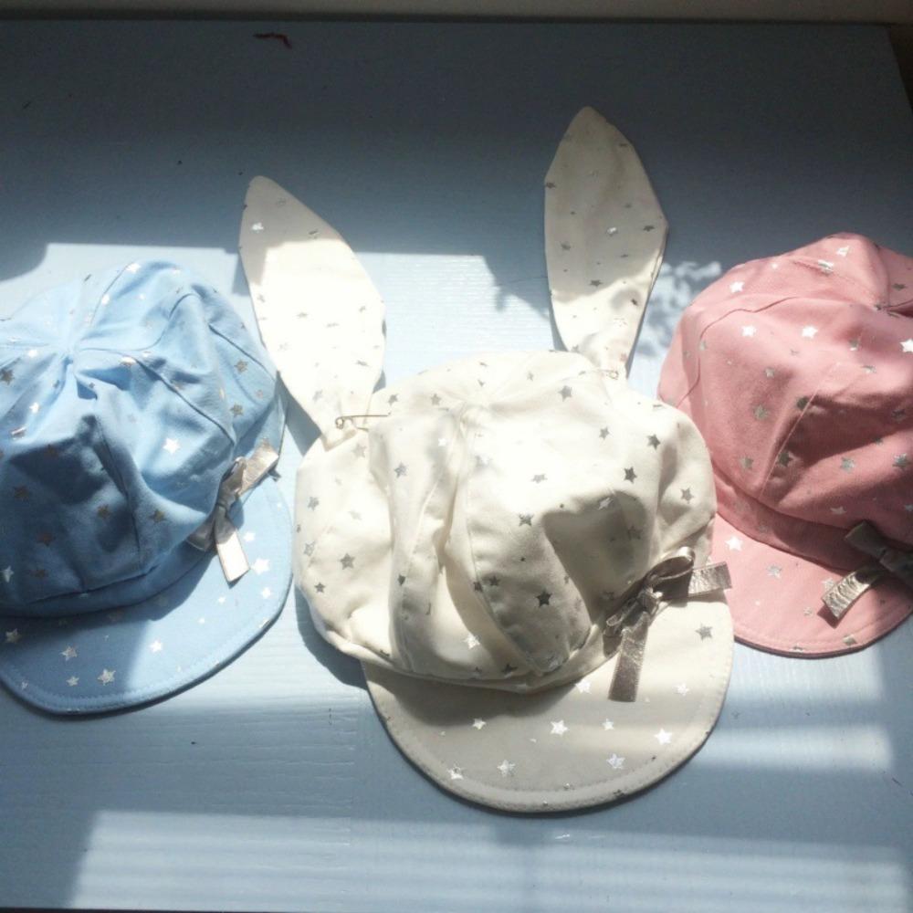 Sunscreen Silver Star Bowknot Cap Cotton Bunny Ears Berets Cap Detachable Rabbit Ears Hat  Men