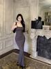 Mature Style Mature Woman Tight Solid Color Spaghetti Strap Dress for Women, New Autumn Slimming Fitted Hip-hugging Mermaid Long Dress