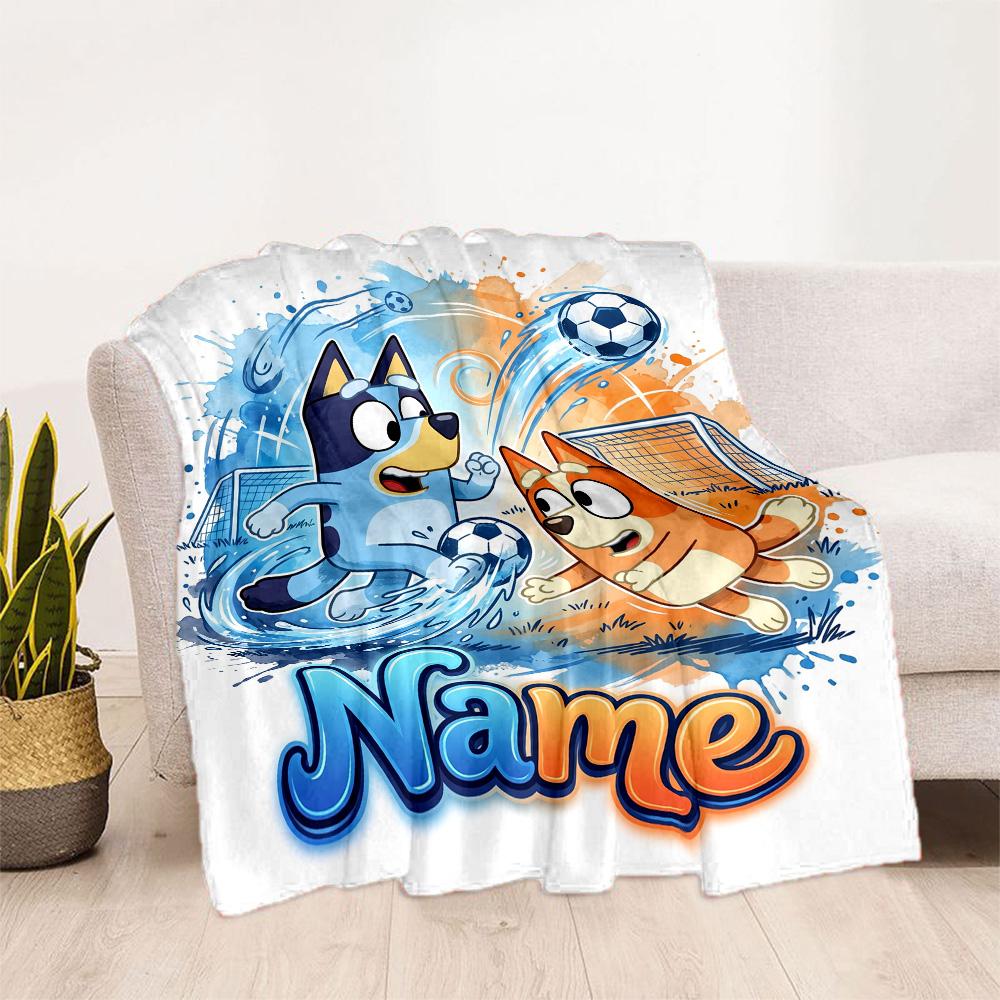 Bluey's Adventure World Customize Your Name Blanket Throw Personalized Blanket Warmthful Decor for Bed Living Room Bedding Chair Four Seasons Universa