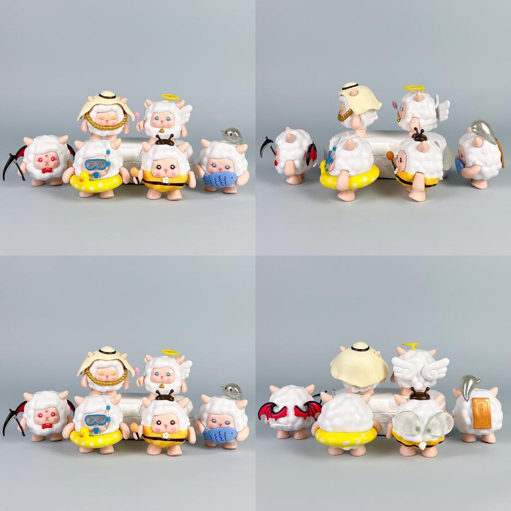6 Pcs Eggy Party Sheep Design Mini Model Desktop Decoration Ornament Set For Home Decor And Collection