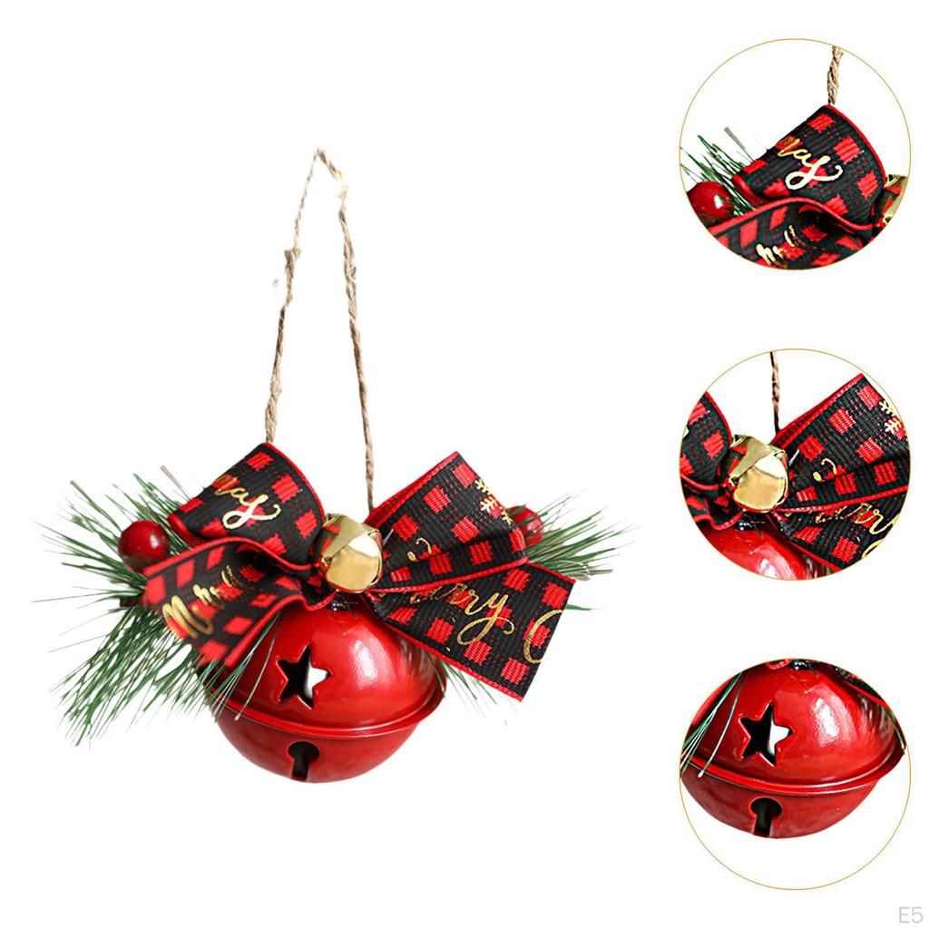 Christmas Bow with Bell Decoration Crafts Decorative, Small Xmas Door Hanger for