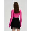 Women S Lace Mesh Panel Long Sleeve Square Neck Slim Fit Crop Top Vest