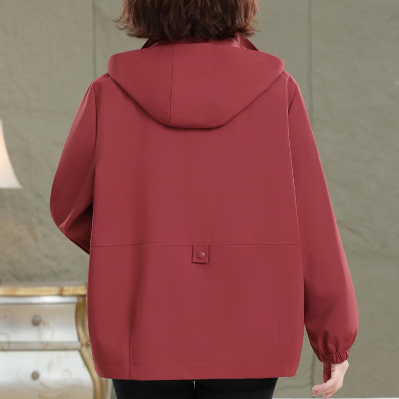 Women's Plus Size Solid Color Hooded Jacket – Drawstring Pocket Windproof Coat (Sizes 3XL-7XL) for Middle-Aged Women