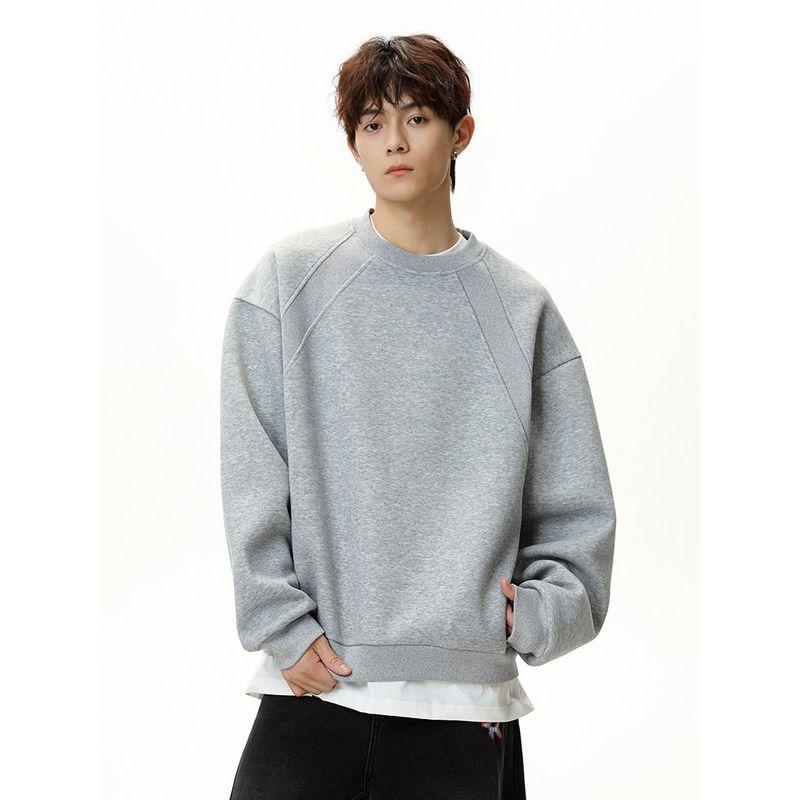 Wassup Design-Focused Niche Mid-Collar Casual Versatile Warm Spring and Autumn Design-Focused Oversized Raglan Sleeve Sweatshirt for Men