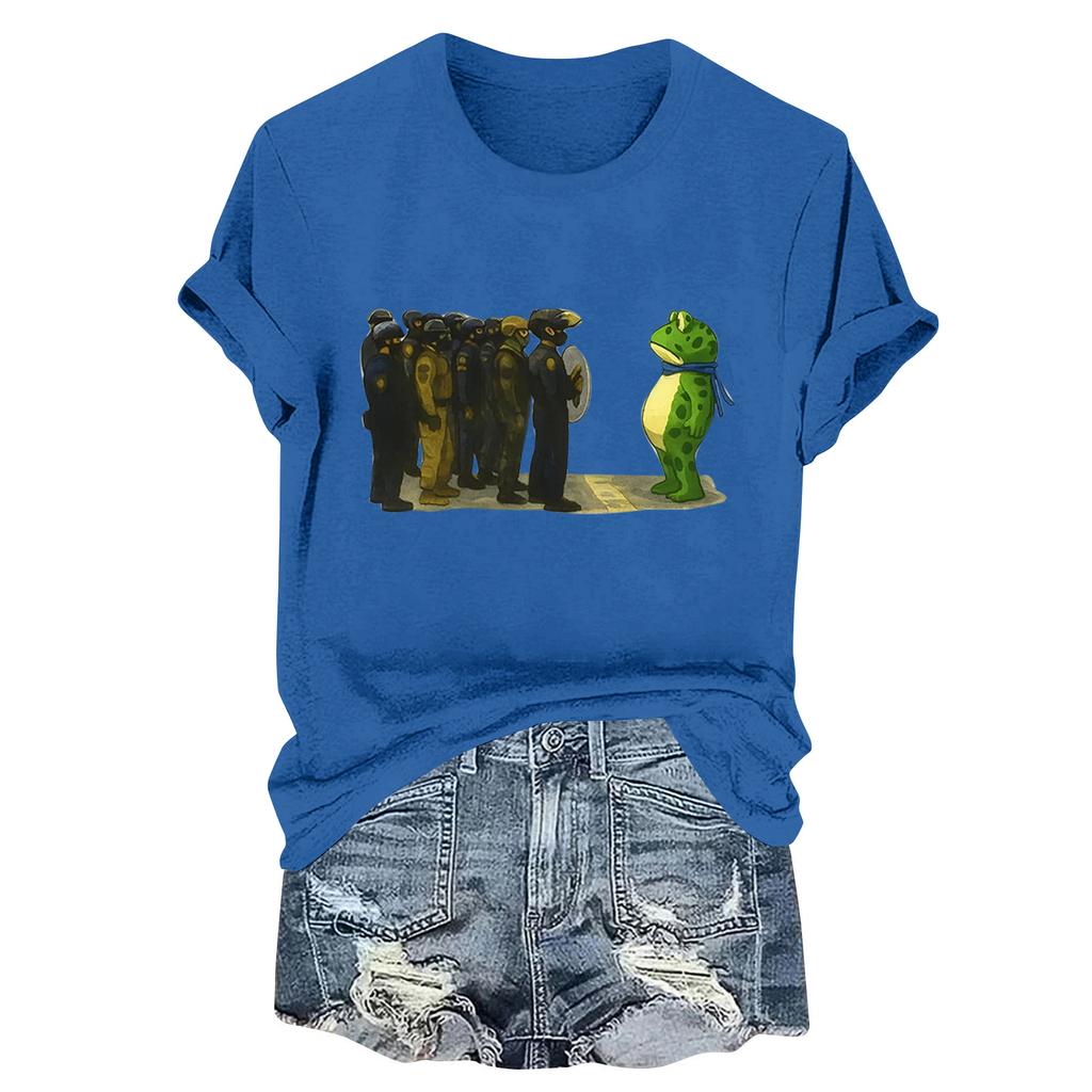 Women's Fashion Casual Printed Round Neck Short Sleeved Pullover T-Shirt Top