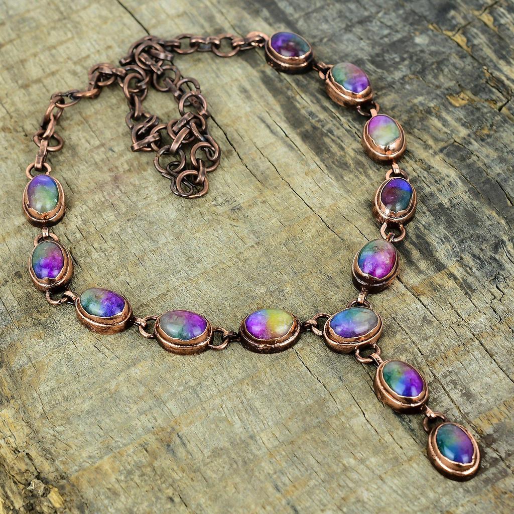 Rainbow solar quartz druzy necklace electroformed copper adjustable chain necklace natural gemstone necklace handmade jewelry gifts for wife