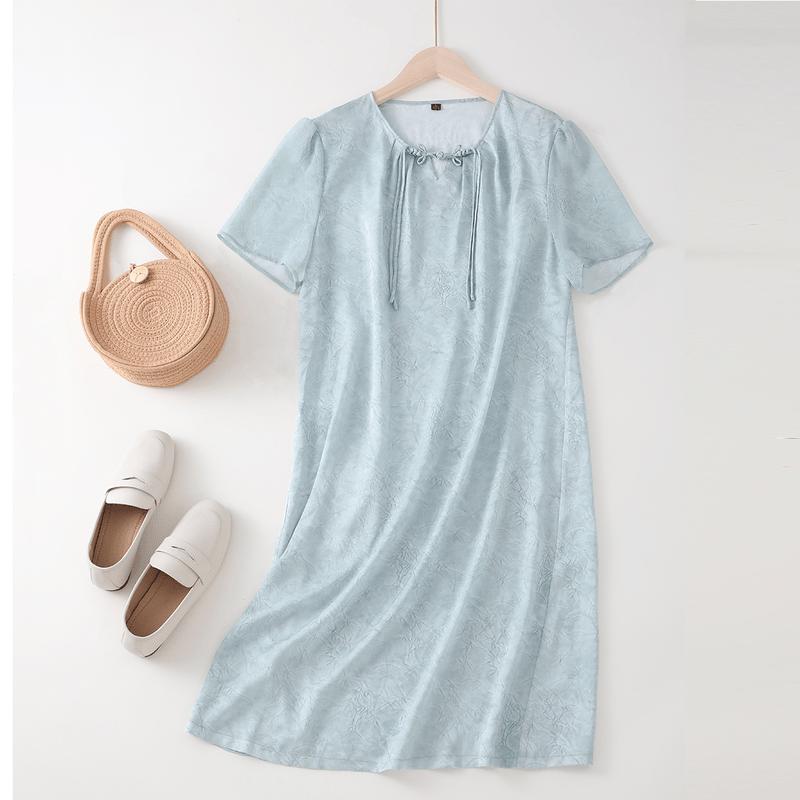 

Yuzhaolin New Chinese Style Jacquard Short Sleeve Dress for Elderly Women L