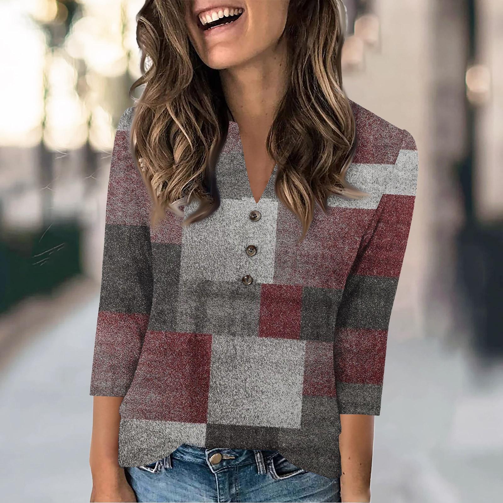 

Женская мода повседневный свободный топ с рукавом 3/4 и круглым вырезом L красный