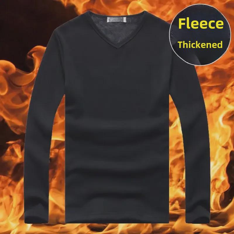 Férfi, V-nyakú, téli termikus hosszú ujjú felső, plusz bársony, vékony szabású, kívül-belül viselhető