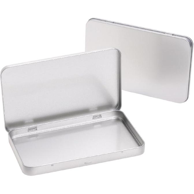 2 Pcs Black Rectangular Metal Tin Boxes, Portable Metal Decorative Box, Empty Container, Lid Hinged Lid Tin Empty Box Container(178x108x15mm / серебряный
