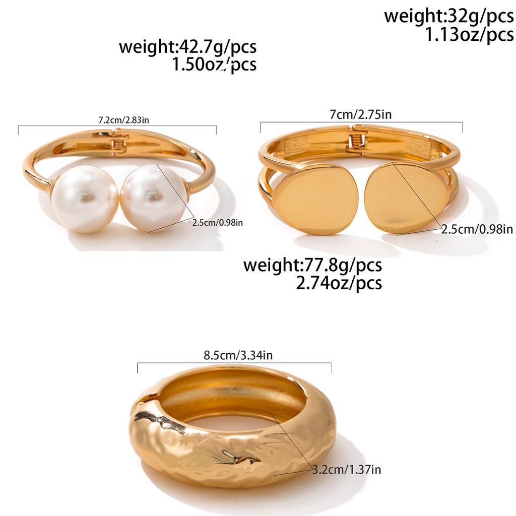 Ingemark 4 Styles Creative Trendy Imitation Pearls Chunky Spring Bangle Women Hip Hop Heavy Metal Open Wide Cuff Bangle Jewelry