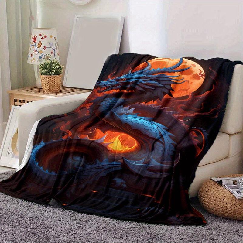 1pc Dragon Moon Printing Lightweight Flannel Blanket, Comfortable and Warm Blanket, for Camping Sofa Bed and Couch Office, Gift