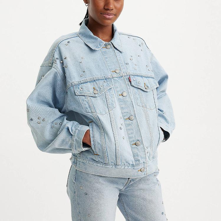 Levis Single Button Collar Drop Shoulder Truck Driver Denim Jacket Unisex Jacket Blue A1743-0033