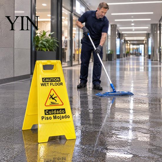 Bilingual Caution Sign Wet Floor Safety Sign, Double Sided English Spanish Yellow Warning A-Frame Foldable for Indoor Outdoor