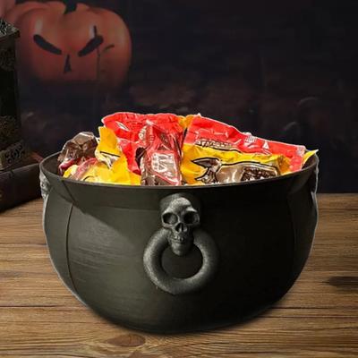 Halloween Witch Cauldron Kettle Candy Serving Bowl Plastic Large Black Cauldron Pot Bucket Decoration Trick or Treat Party Supplies