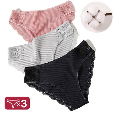 M-XXL 3PCS Women's Cotton Panties Set Floral Lace Briefs Underwear Comfortable Panty for Female Sexy Low-Rise Intimates Lingerie