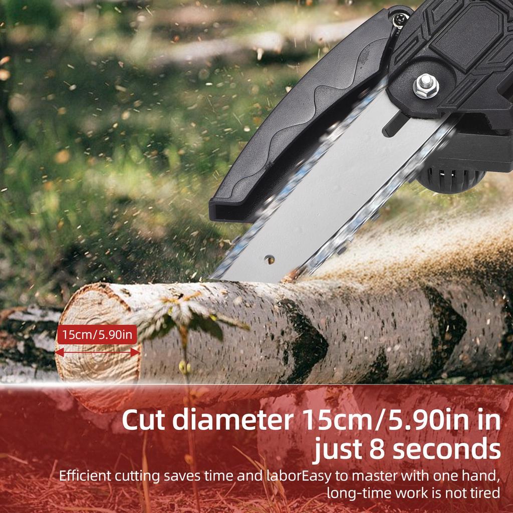 Mini Chainsaw 4 Inch 6 Inch Portable Chainsaw with Security Lock 2 Chains 21V Rechargeable Battery Operated Electric