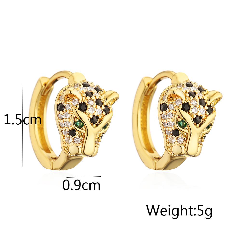 Leopard Rhinestone Head Earrings Punk For Women Party Jewelry Gift