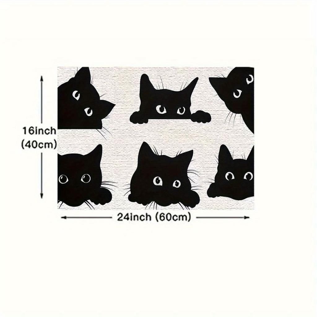 1pc black cat pattern kitchen carpet, anti-fouling carpet, bedroom, living room, bathroom floor mat, family room decoration