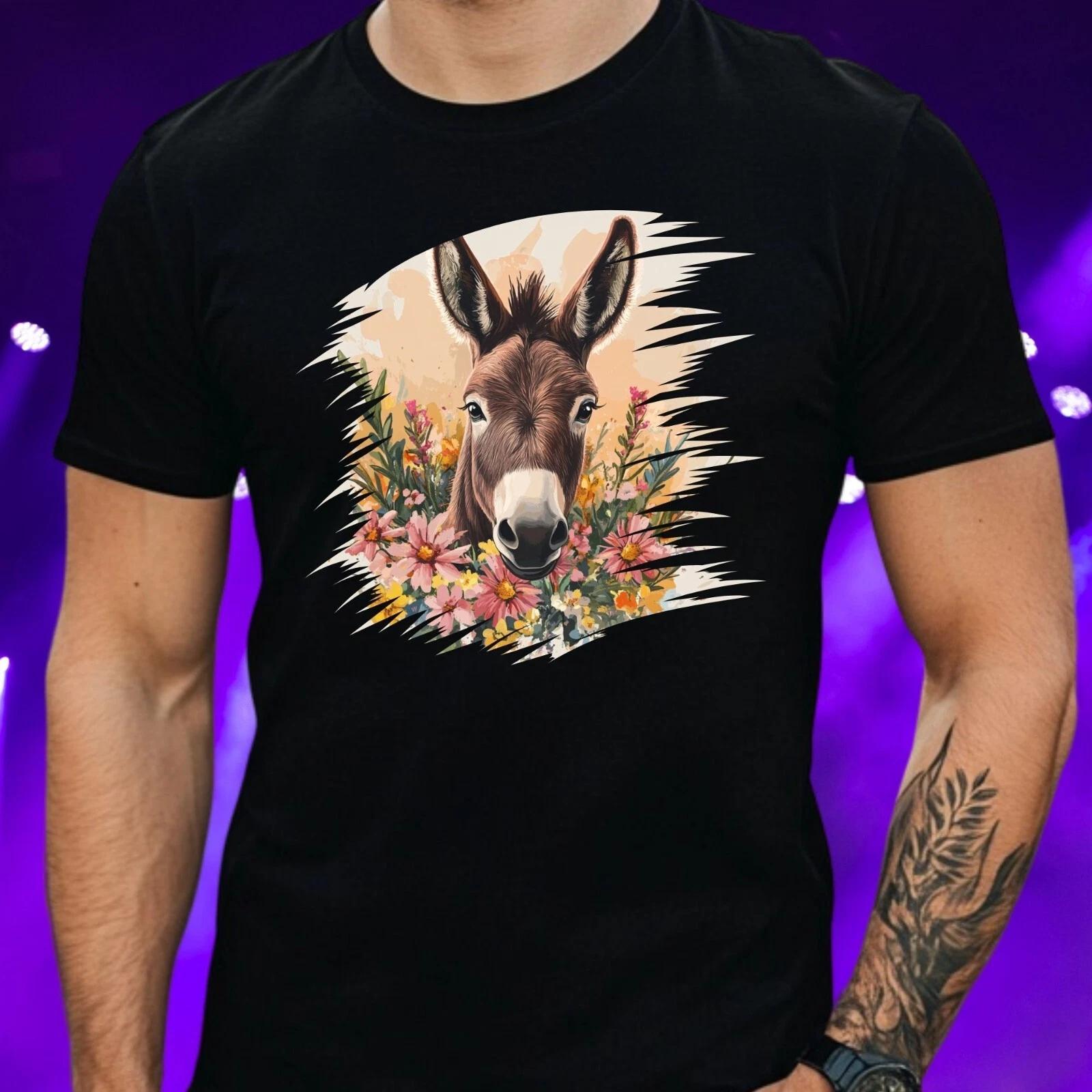 T-Shirt Herren Esel mit Blumen Motiv Baumwolle Größe S bis 5XL XXXL