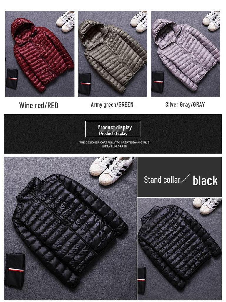 Men's Lightweight Down Cotton Hooded Jacket - Short Style, Plus Size, Winter Stand-Up Collar Coat Trend