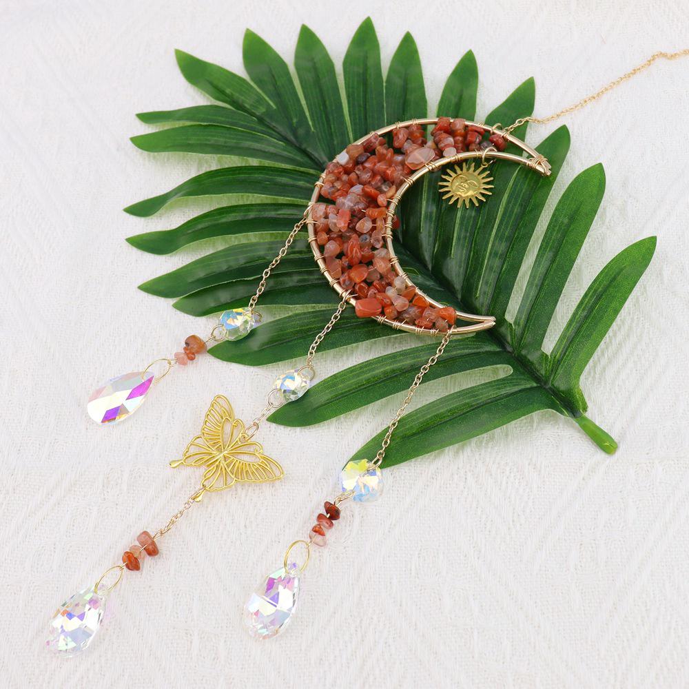 Natural Crystal Butterfly Wind Chime: Moon Pendant & Sun Catcher for Home & Garden T85