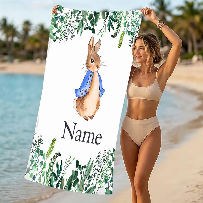 Customizable personalized beach towels Peter Rabbit themed designs.Suitable for the beach, yoga, sports;ideal as beach accessories