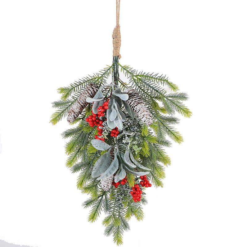 

60 см Половина елки Рождественские украшения ПЭ смешанные красные фрукты ротанговый венок Святая дверь подвесной ротанговый флокированный липкие белые сосновые шишки 60x30cm