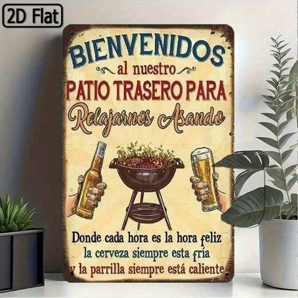 Vintage Metall Willkommensschild BBQ Hinterhof Terrasse Außen Dekoration Küche Café Bar 20x30 cm
