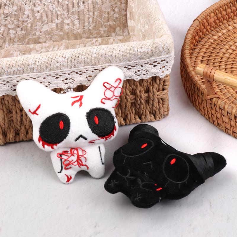 1Pair Black White Injured Broken Ghost Plush Keychain Halloween Cartoon Stuffed Doll Keyring Bag Pendant Couple Decoration