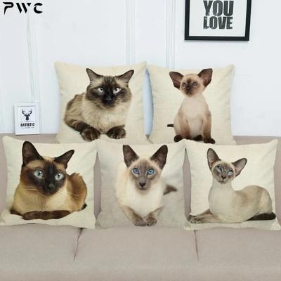 XUNYU Siamese Cat Pattern Linen Pillow Case Sofa Square Decorative Pillow Cover Animal Cushion Cover 45X45cm