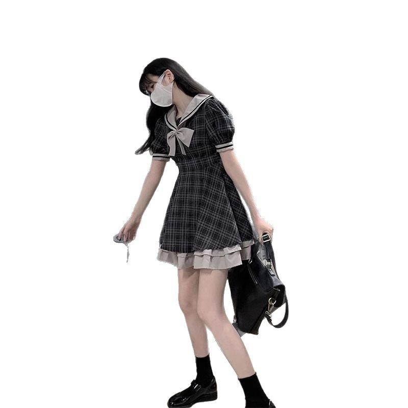 College Style Dress Summer New Women's Internet Celebrity Navy Collar Hong Kong Flavor Retro Chic Sweet and Spicy Fried Street Skirt